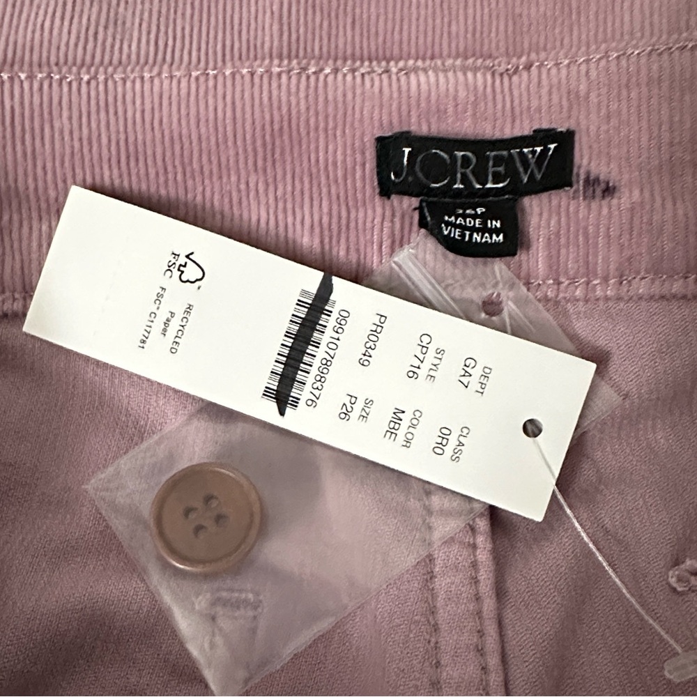 J. CREW Petite camp-pocket wide-leg pant stretch corduroy Misty Berry Size‎ P26 - Picture 7 of 7